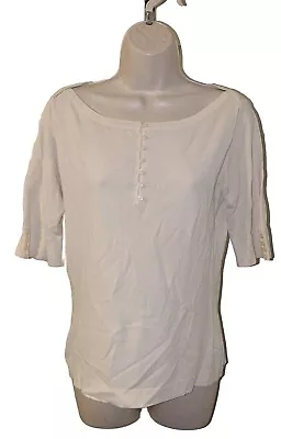 Womens Vintage Tailor B. Moss Ivory Blouse M Button Embellished Lightweight EUC • $12