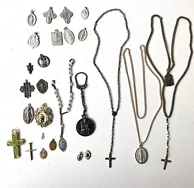 Vintage Rosary Beads Catholic Religious Medal Cross Lot Of 26 • $26