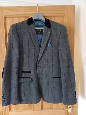 Marc Darcy Jacket Blazer Grey Tweed Check Herringbone Elbow Patches Size 42 R • £39.99