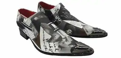 Rossellini Benitez Mens Black Michael Jackson Pointed Steel Toe Slip On Shoes • £39.99