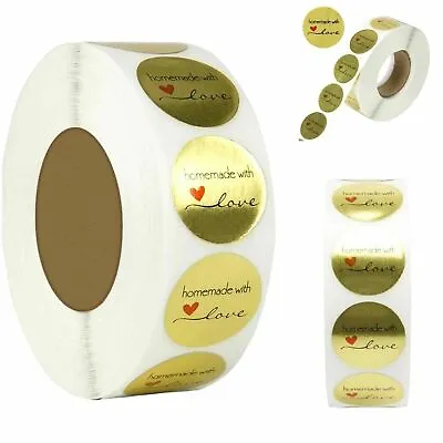 Round Heart Homemade Gold Home Made With Love Labels Stickers Gift Craft Box • £1.49