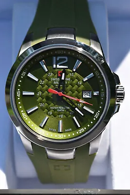 Swiss Alpine Military Green Dial Date Silicone Band Swiss Watch 7058.1838 • $119.99
