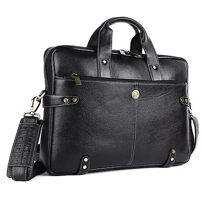 Genuine Laptop Leather Bag For Men With Shoulder Straps Black Fits Upto 16 Bag • $110.49