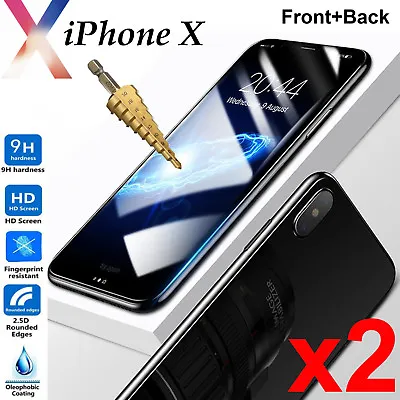 $7.99 • Buy X2 Tempered Glass 9H Guard Screen Protector For Apple IPhone X Front + Back