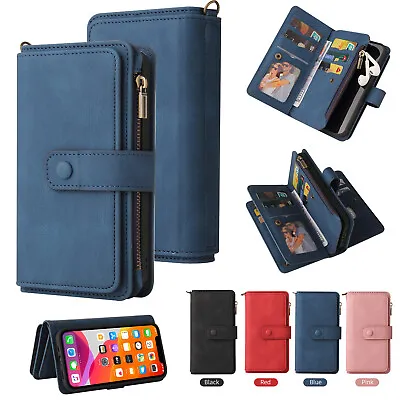 Fashion 15 Cards Zipped Multifunction Wrist Strap Wallet PU Leather Case Cover • $13.98