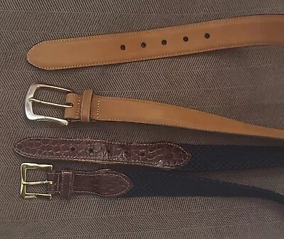 2 Martin Dingman Men's Tan Leather  & Brown Leather Blue Elastic Belts Size 42 • $57.99