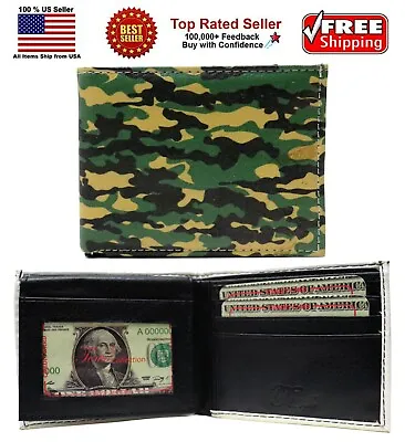 Woodland Camouflage Military Leather Bi-Fold Bifold Wallet • $9.49