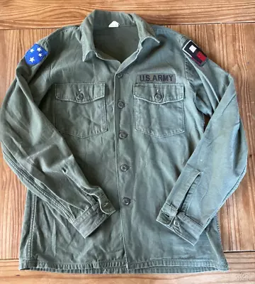 1968 Vietnam War US Army Cotton Sateen OG 107  Shirt Jacket With Patches • $45