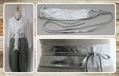 Bnwt Quirky Lagenlook Genuine Leather Silver-colour Italian Obi Sash Belt • £24.99