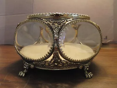 Vintage Stylebuilt Gold Ormolu Filigree Octagon Beveled Glass Jewelry Box 6 X 5 • $99.99