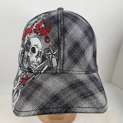 Miami Ink Hat Tattoo Cap Plaid Spell Ouy Skull Logo Gray OSFM Stretch Fit • $14.99