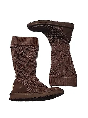 Ugg Argyle Cable Knit Boots Brown Nice Womens Classic 6 S/N 5879 Gift Christmas  • $28.99