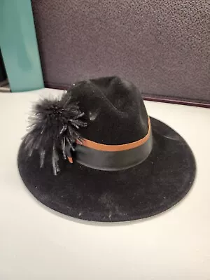 Vintage Betmar Wool Felt Hat W/ Feather Black USA • $35