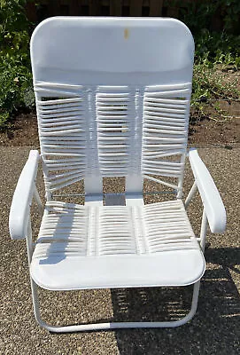 Lawn Beach Pool Chair Vinyl Tube Jelly White Retro Vintage Folding Aluminum • $35