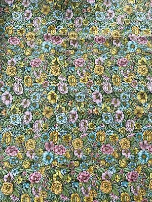 Vintage Remnant Lynn Warme Quilt Cotton Green Pink Yellow  Print Fabric 34”x42” • $5.90