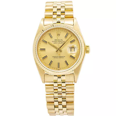 Rolex DateJust 16018 Jubilee 18K Yellow Gold Champagne Dial Auto Men Watch 36mm • $14995