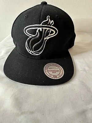 Mitchell & Ness Miami Heat Black/White Logo Adjustable Snapback Hat Cap • $32