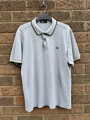 Fred Perry Polo Shirt Grey Twin Tipped Yellow Navy Size Large L Mod Retro 60s • £4