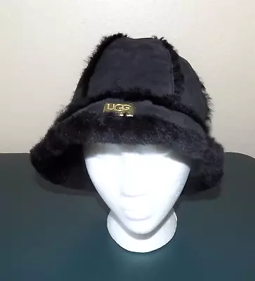 UGG Black Shearling Sheepskin Spill-Seam Water-Resistant Bucket Hat One Size • $45