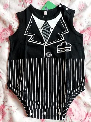 Baby Tuxedo Romper Babygrow Tie Vest Wedding Formal Party Costume Outfit 18-24 • £6.49