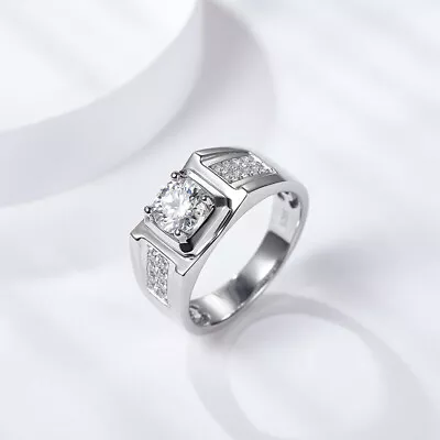 925 Sterling Silver 1Ct Round Cut D Color VVS1 Moissanite Wedding Ring For Men • $61.74