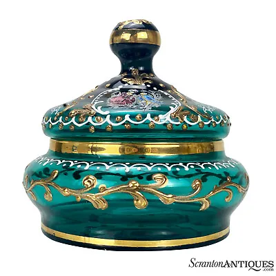 Vintage Italian Turquoise Art Glass Dresser Box Vanity Jar W/ Lid • $160