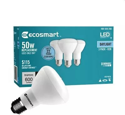 (3-Pack) EcoSmart R20 Daylight LED Dimmable 600-Lumen 3 Count (Pack Of 1)  • $33.57