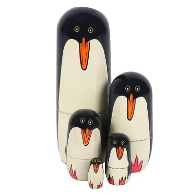  Handmade Wooden Penguin Russian Nesting Dolls Matryoshka Wooden Toys Gift • £13.49