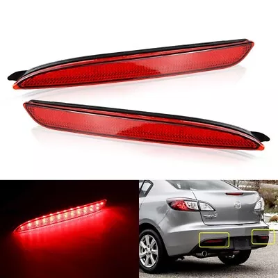 2x Red Lens LED Rear Bumper Reflector Stop Brake Lights For 2010-2013 Mazda 3 • $24.99