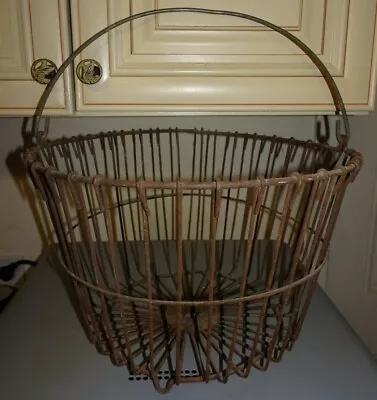 Antique Vintage Metal Wire Egg~apple Picking Farm Rustic Basket 14.5  Diameter • $35.99