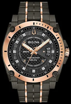 Bulova Mens $895 Big Precisionist Two-tone Diamonds Chrono Watch Wr300m 98d149 • $399.99
