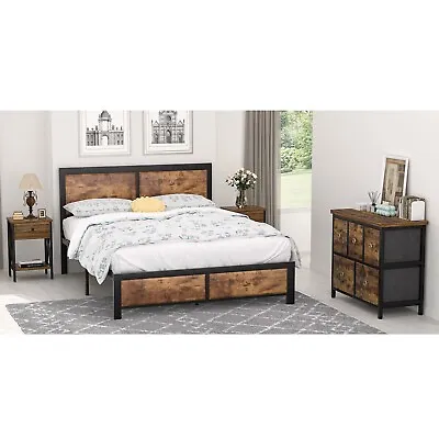 Modern Wooden Bedroom Furniture Sets With Bed Frames 5-Drawer Dresser Nightstand • $299.79