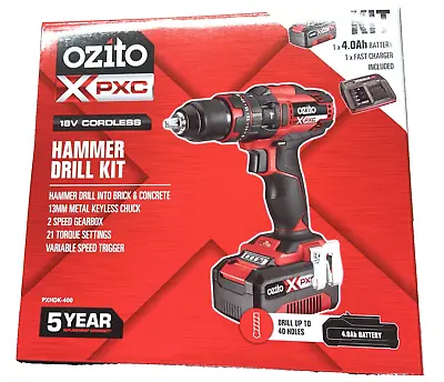 OZITO 18V Cordless 13mm Hammer Drill Kit (PXHDK-400) 4.0Ah Battery Fast Charger • $109.99