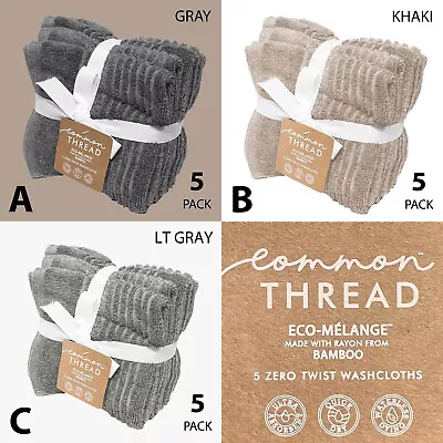 5-PK Common Thread Eco-Melange Soft Bamboo Rayon Washcloths Gray Khaki Lt Gray • $16.99