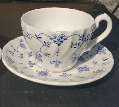  1 Set Blue Flat Cup & Saucer Set Finlandia By MYOTT STAFFORDSHIRE Swirl • $8.99