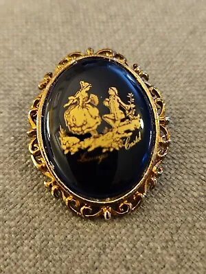 LIMOGES Castel BROOCHThe Proposal France Vintage Gold Brooch Courting Couple • £18.05