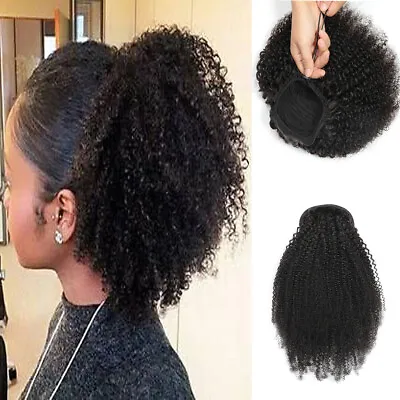 Mongolian Afro Kinky Curly Clip In Ponytail Drawstring 100% Human Hair Extension • $32.99