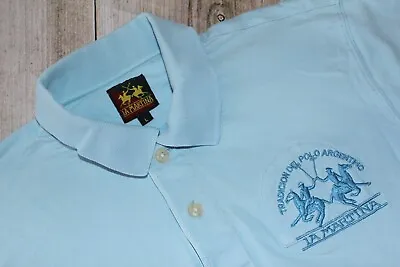 Men's LA MARTINA Authentic Blue Cotton Short Sleeve Polo Shirt Top Size L • $26.11