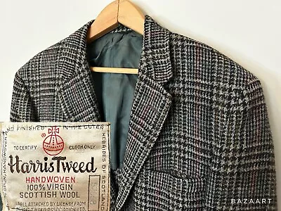 Harris Tweed Blazer Sport Coat Two Button Casual Jacket Wool Plaid Suit Mens 42R • $54.99