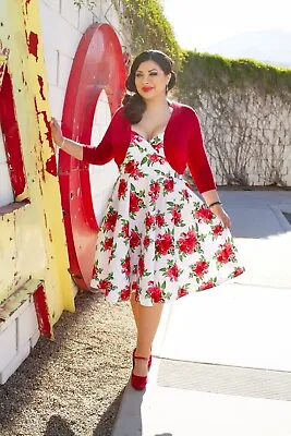 ❤️NEW❤️HELL BUNNY Retro L 14 White Red 50's Rockabilly Rock And Roll Vixen Dress • $45.99