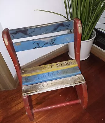 Vintage Wooden Childrens Kids 1970s Retro Folding Step Stool Chair • $39.95