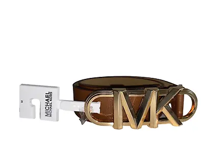 Michael Kors Belt Size Medium Brown Gold Buckle Genuine Leather 558837 Trim Wide • $39