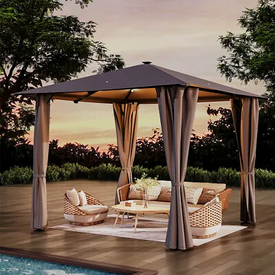 Outdoor Solar Illuminated Roof Pergola Garden Gazebo Party Tent Canopy + Curtain • £249.95