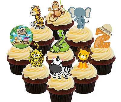 2nd Birthday Jungle Zoo Animals Edible Cup Cake Toppers 36 Fairy Decorations Kid • $12.76