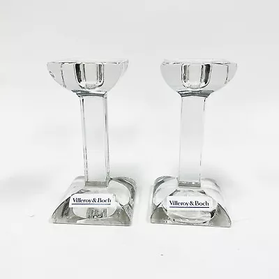 NEW Villeroy & Boch Pair 4” Heavy Crystal Taper Candle Holders Square Base • $37