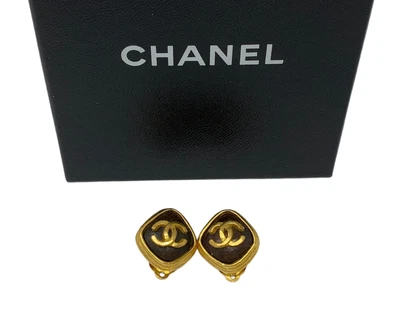 $621 • Buy CHANEL Vintage 97A Coco Mark Earrings Fashion Jewelry Dark Brown Metal RankAB+