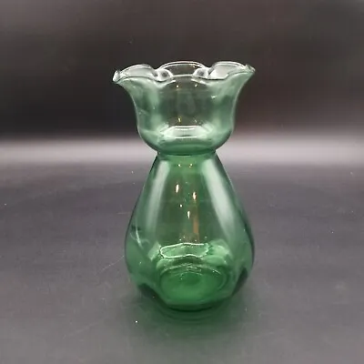 Vintage Hyacinth Bulb Forcing Vase Emerald Green Glass Ruffled Rim 6 3/4 T • $28