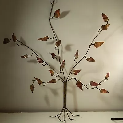 Curtis Jere Style  Copper Metal Tree Leaves Wall Hanger Art Sculpture 20  • $24.63