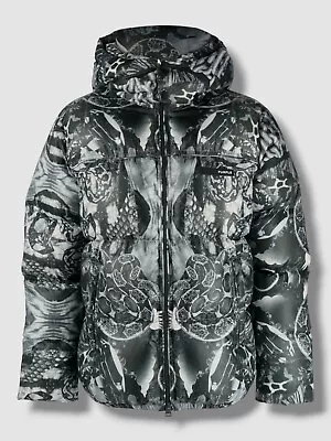 $749 Purple Brand Men Gray Graphic-Print Hooded Down Puffer Jacket Coat Size XL • $239.58