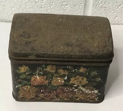 Antique Circa 1900s RUSSIAN IMPERIAL Embossed Tin Tea Box Floral Flowers Hinged • $22.45